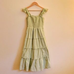 Women’s J. Crew Light Green Smocked Tiered Midi Dress